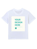 Customizable white kids' t-shirt with 'YOUR DESIGN HERE' design area for personalized gifts from MyArtsyGift