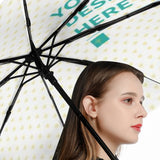 Custom UV resistant umbrella with 'YOUR DESIGN HERE' text, perfect for personalized gifts, 3-fold auto umbrella