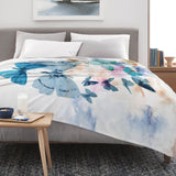 Blue Butterflies Flannel Blanket for Sofa Couch Bed Made In USA, watercolor butterfly design