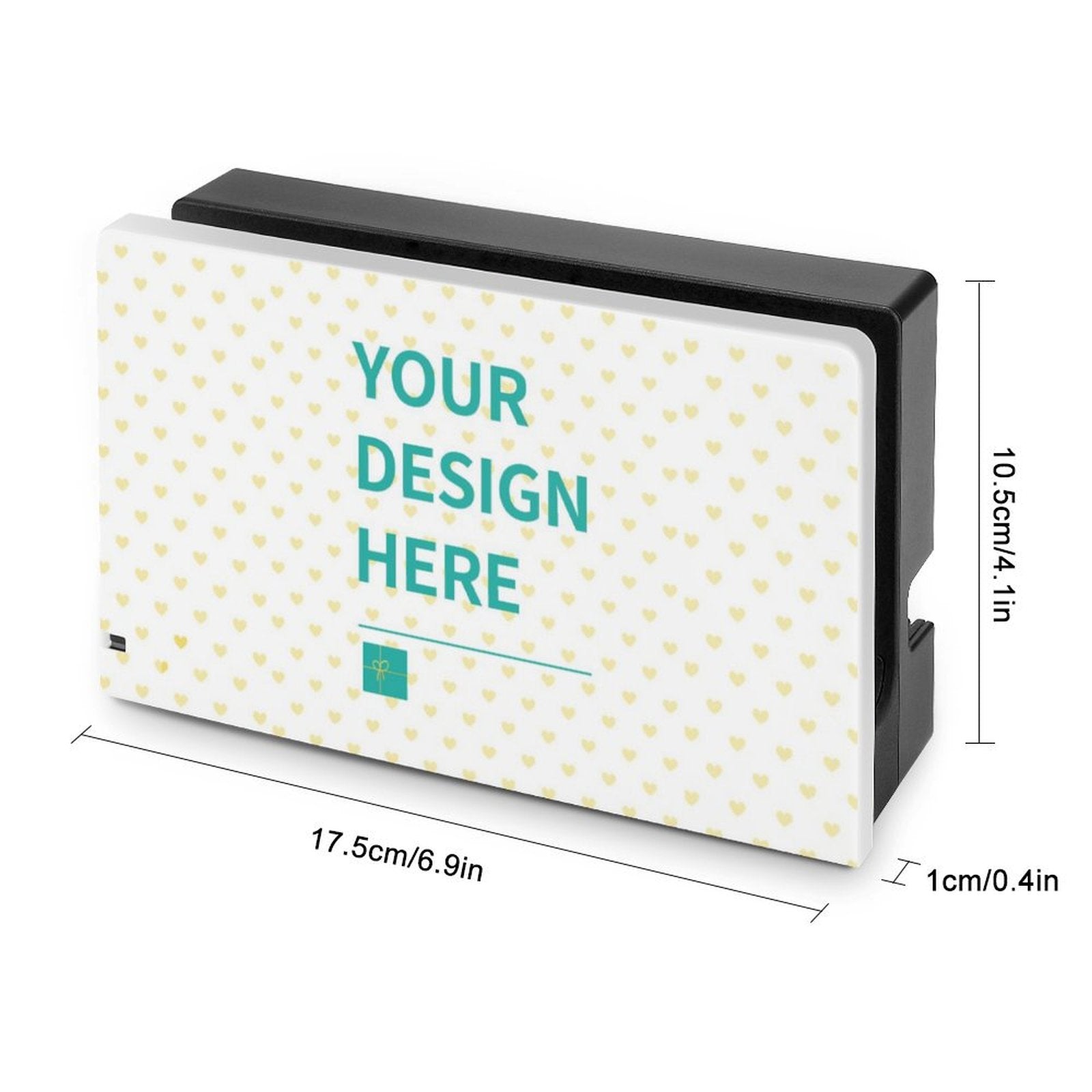 Customizable Nintendo Switch charging dock faceplate with 'YOUR DESIGN HERE' design; Personalize gifts at MyArtsyGift.com