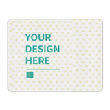 Customizable leather mouse pad with "YOUR DESIGN HERE" text and heart pattern for office or home.