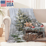 Winter Christmas tree flannel blanket made in USA, cozy winter design for warmth