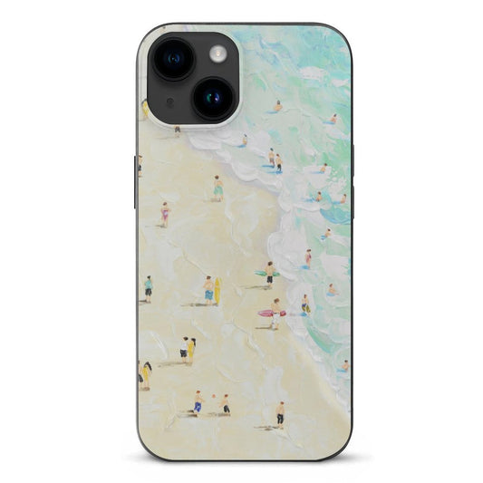 iPhone 15 phone case with artistic beach design. Shockproof TPU cover for women and men. Anti-slip protection case.