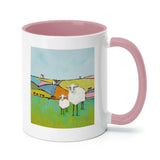 Personalized white ceramic mug with sheep artwork, pink handle and interior, ideal gift from MyArtsyGift