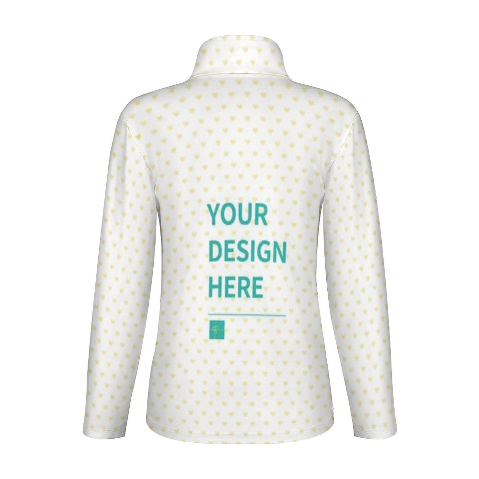 Customizable Lycra long sleeve yoga shirt for women with heart pattern and your design, half-zip workout top
