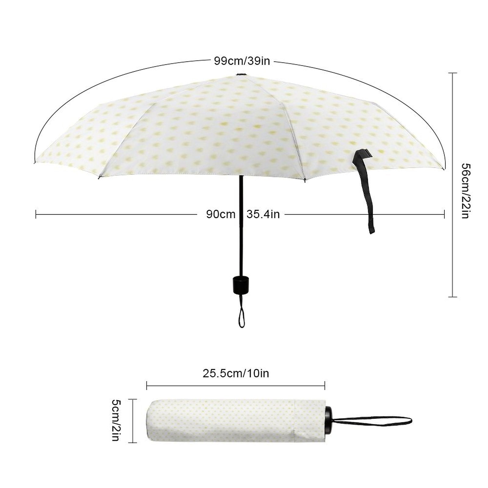 Custom 3 Fold Umbrella with heart pattern. Windproof, UV resistant and a perfect gift for men and women