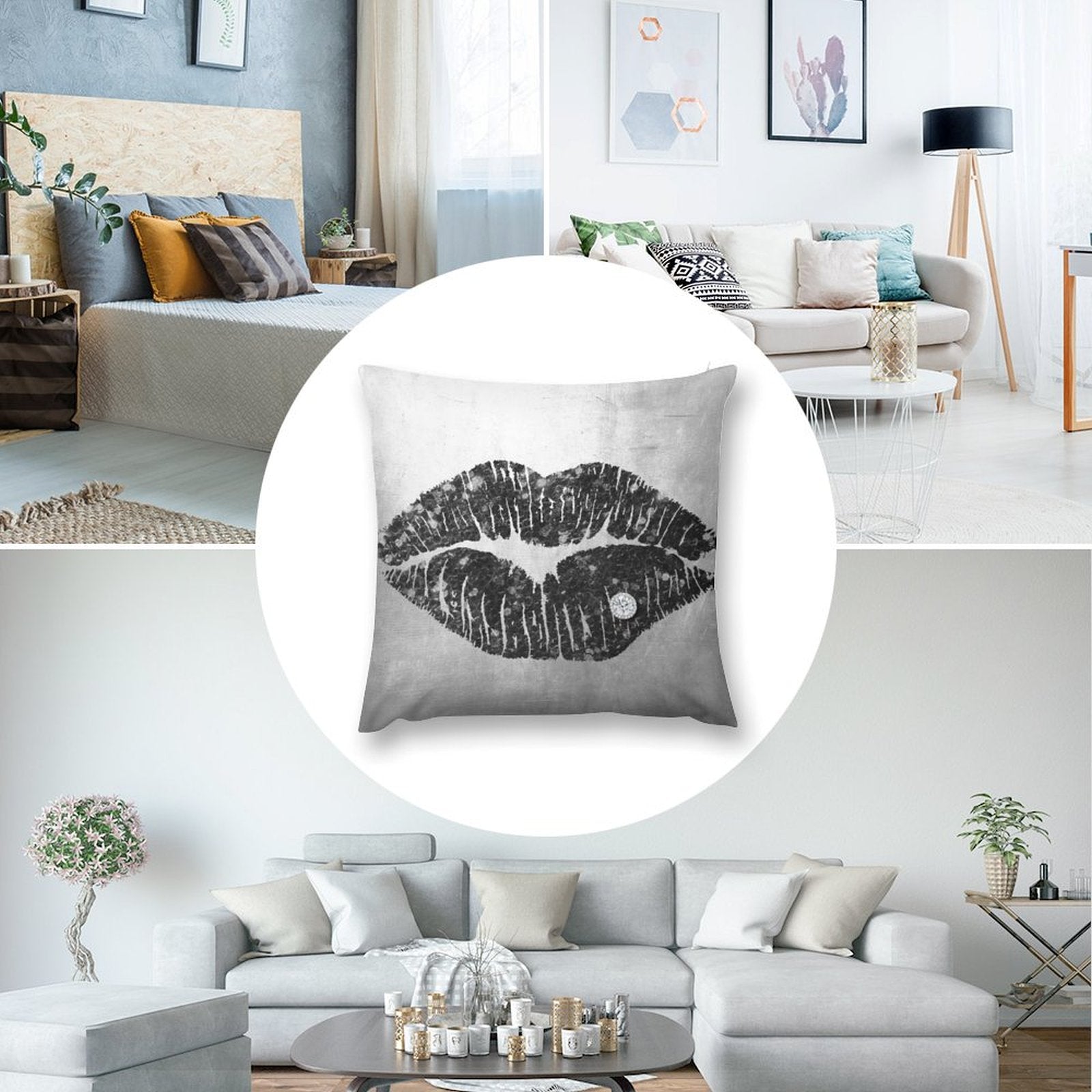 MyArtsyGift plush pillow cover with lip design, soft and fluffy, perfect for sofa or couch. Home decor accent.