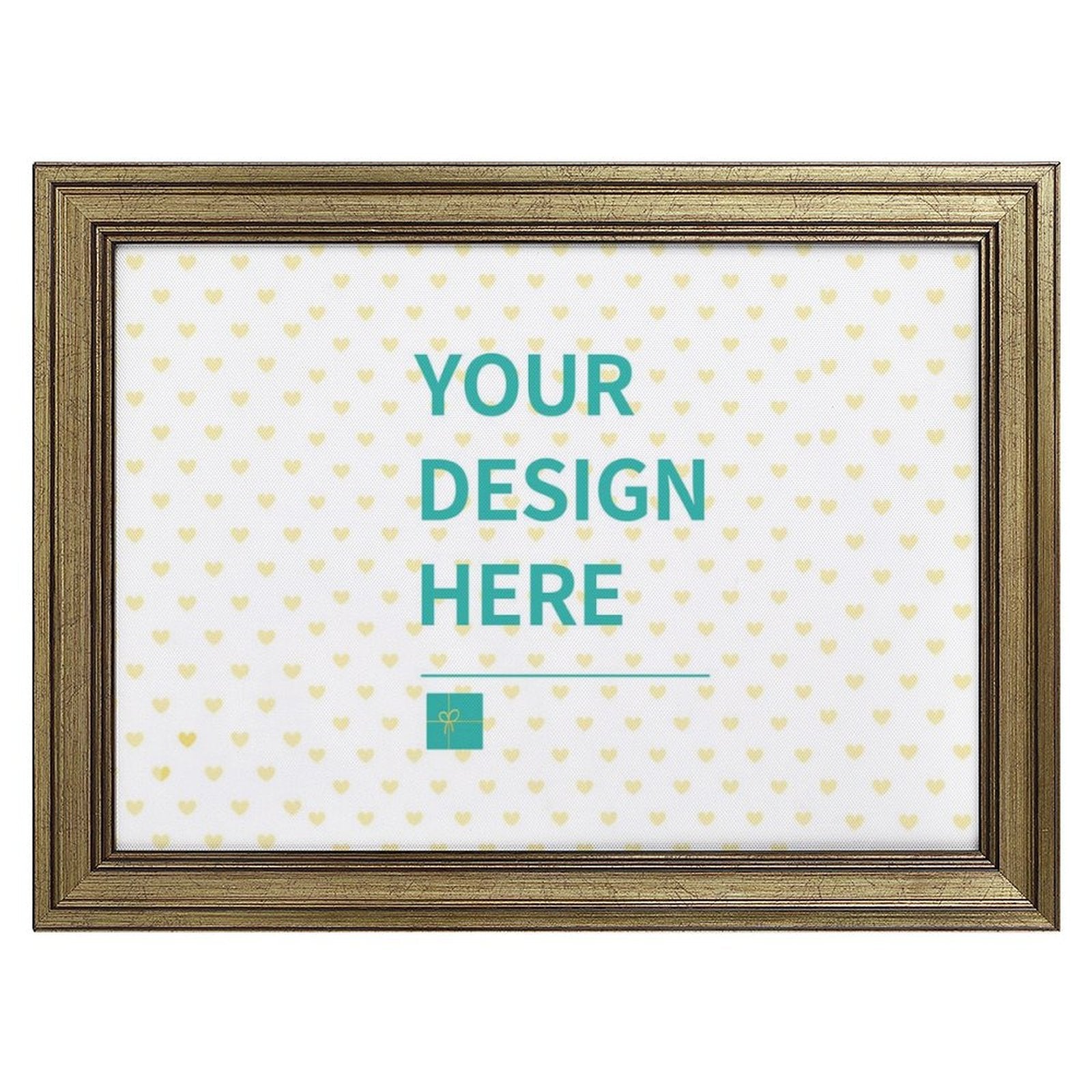 Custom canvas print with gold frame and personalized design, perfect home decor gift. Display 'YOUR DESIGN HERE' on canvas.