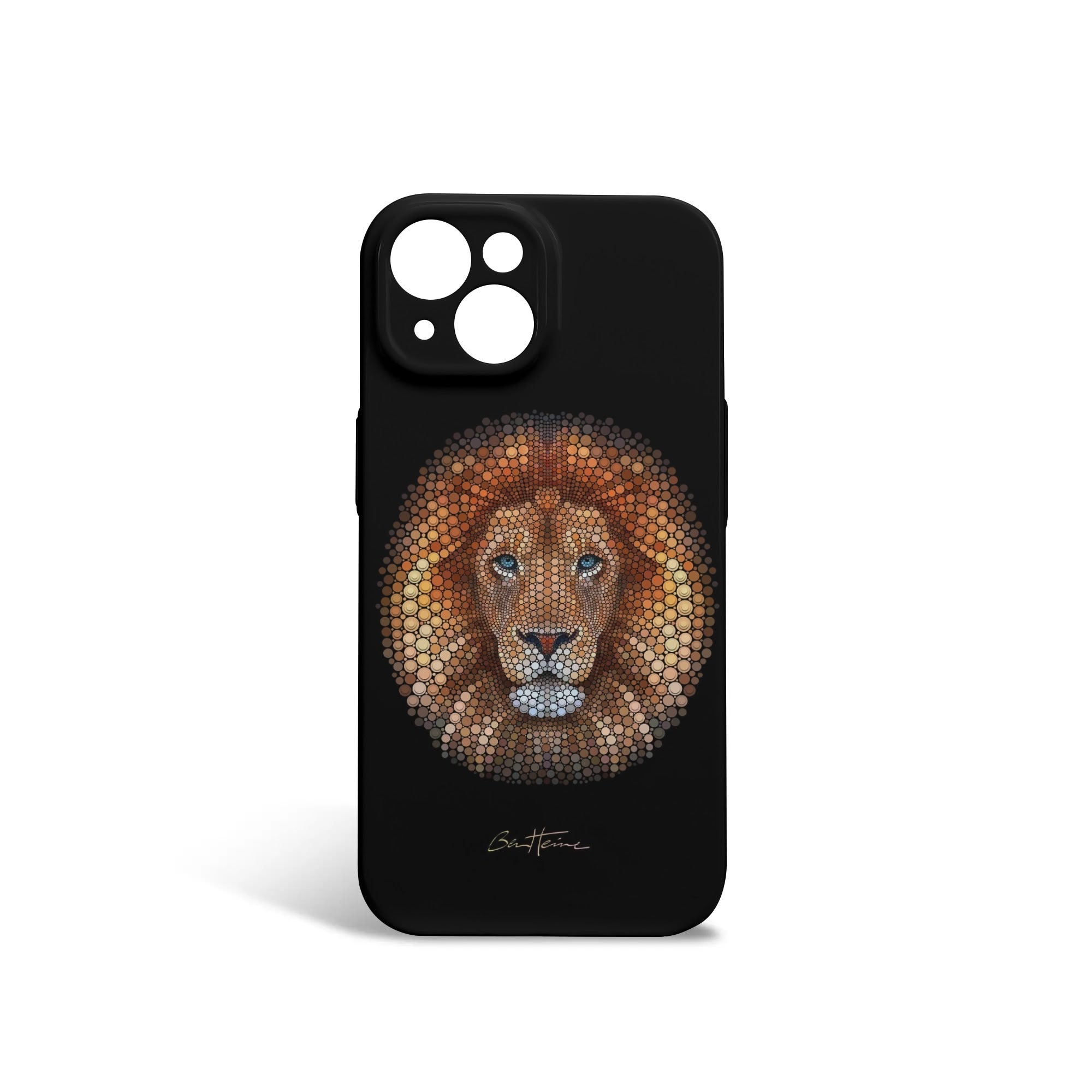 African Lion Art Print IPhone 15 Phone Case Protector by Ben Heine, black slim case with a detailed lion artwork