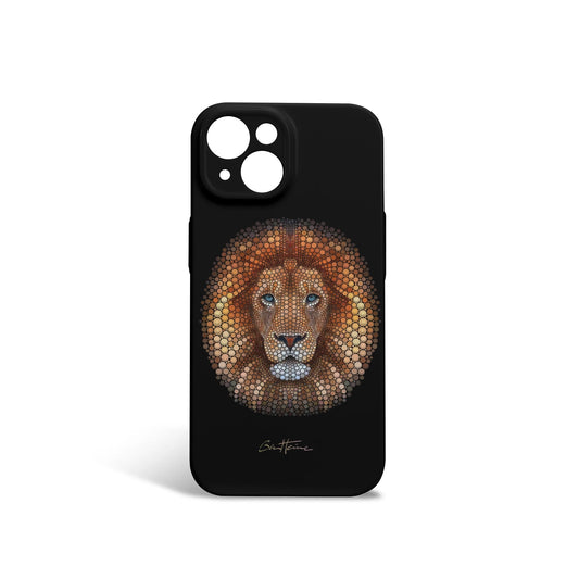 African Lion Art Print IPhone 15 Phone Case Protector by Ben Heine, black slim case with a detailed lion artwork