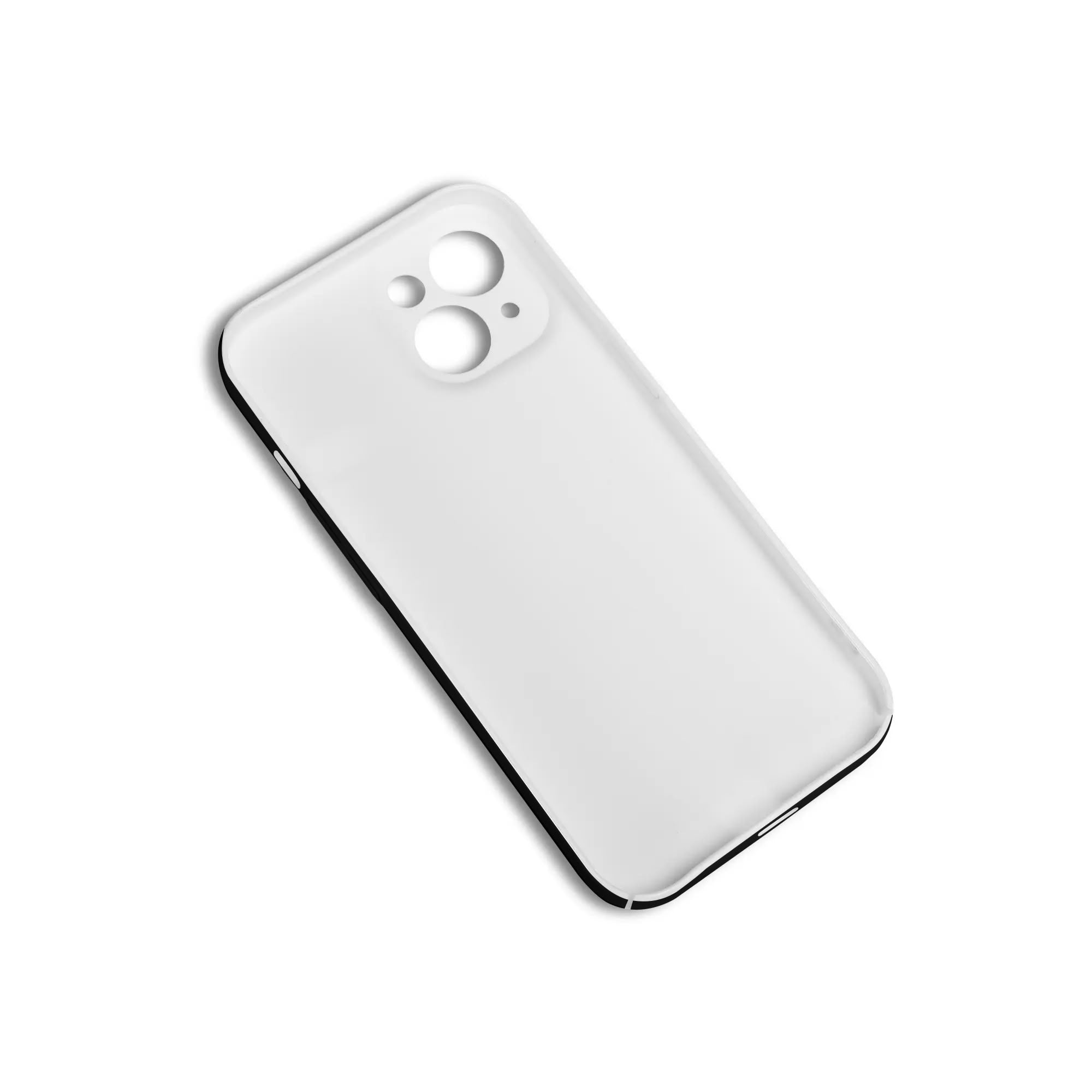 White iPhone 15 case with black trim, slim design, protective cover.