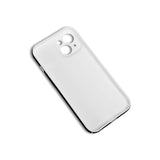 White iPhone 15 case with black trim, slim design, protective cover.