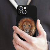 iPhone 15 phone case with African lion art, black protective cover, slim design
