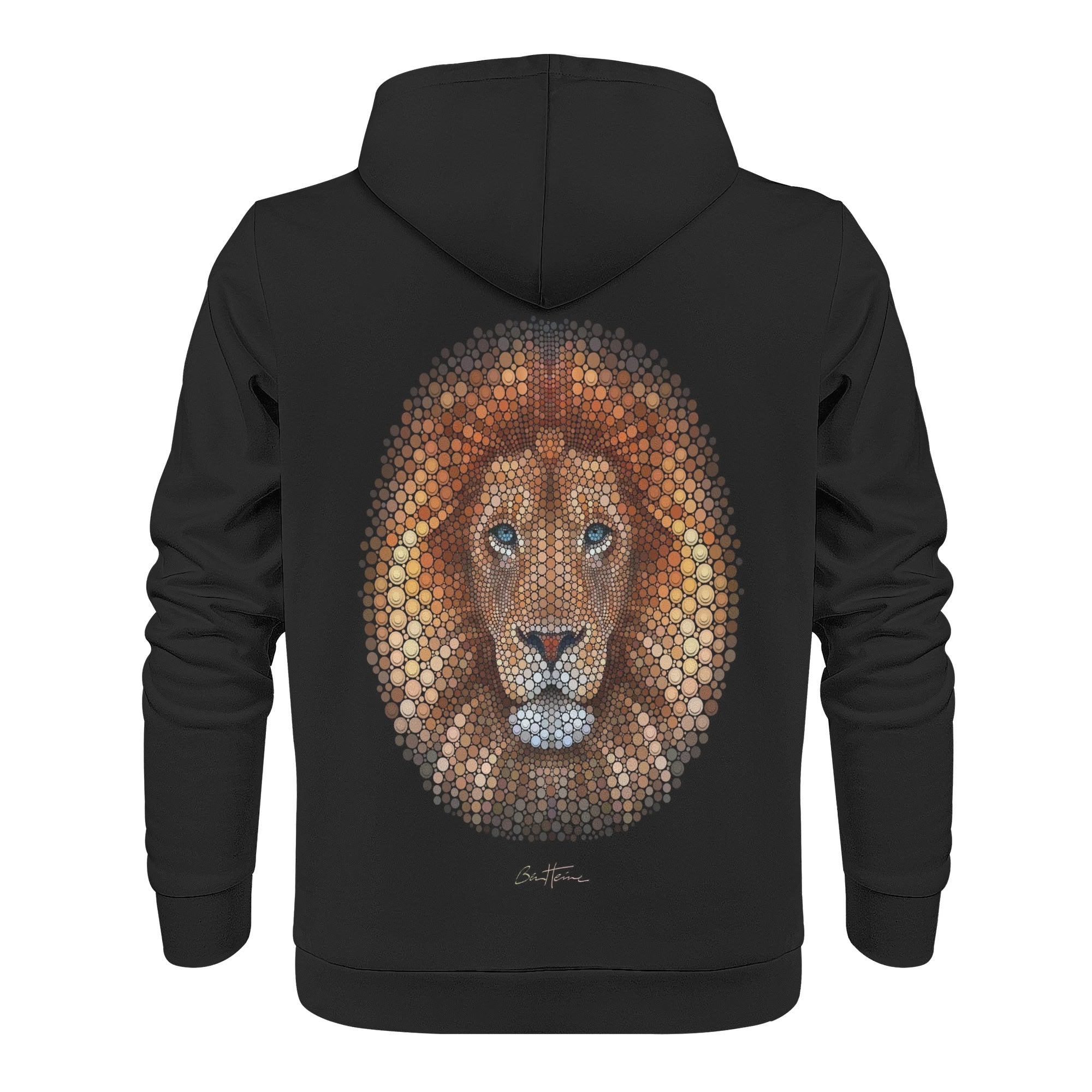 Black Men's Hoodie featuring Lion mosaic by Ben Heine, comfy polyester sweatshirt