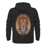 Black Men's Hoodie featuring Lion mosaic by Ben Heine, comfy polyester sweatshirt