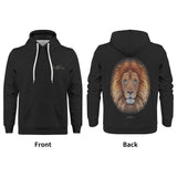 Black men's hoodie with mosaic lion art by Ben Heine, comfortable polyester blend sweatshirt, available at MyArtsyGift.com