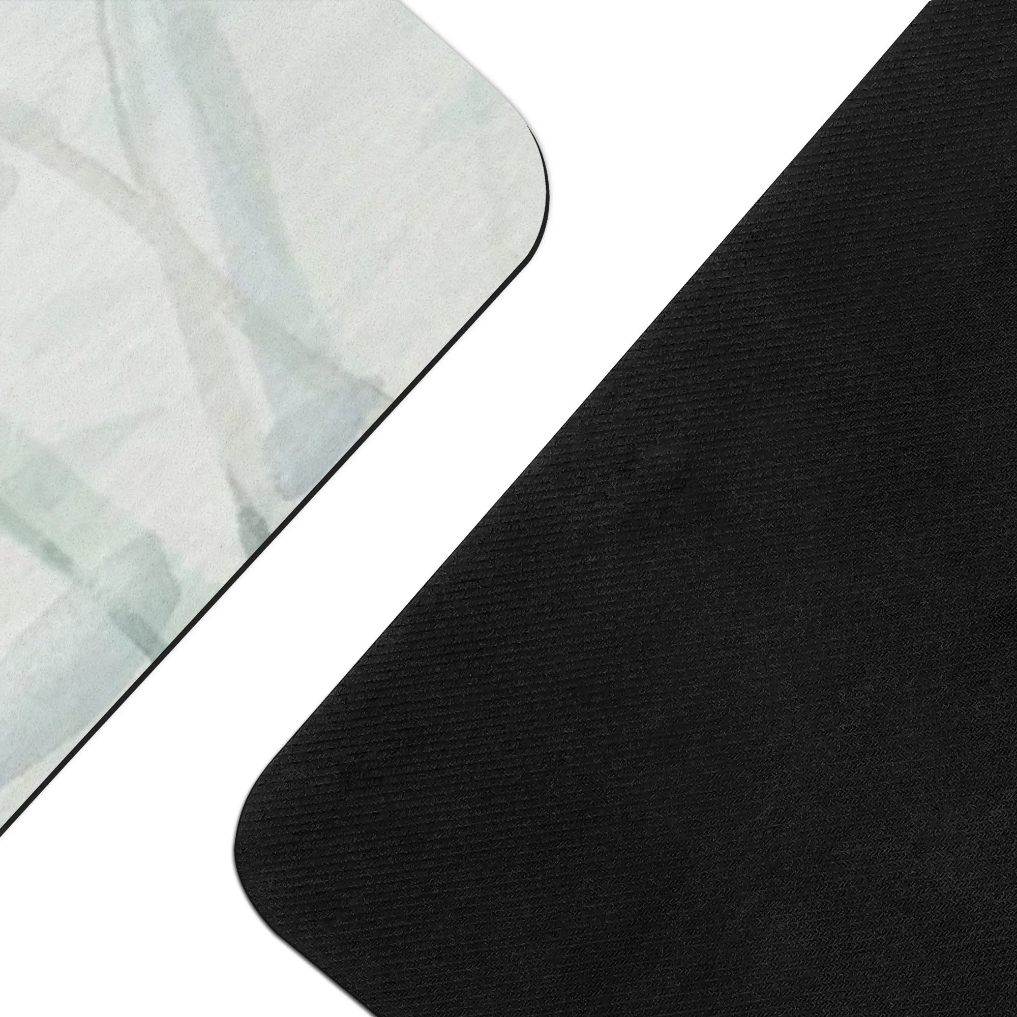 Watercolor yoga mat detail with non-slip black rubber bottom, perfect for pilates and exercise.