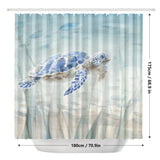 Teal blue watercolor sea turtle shower curtain, ocean beach bathroom decor