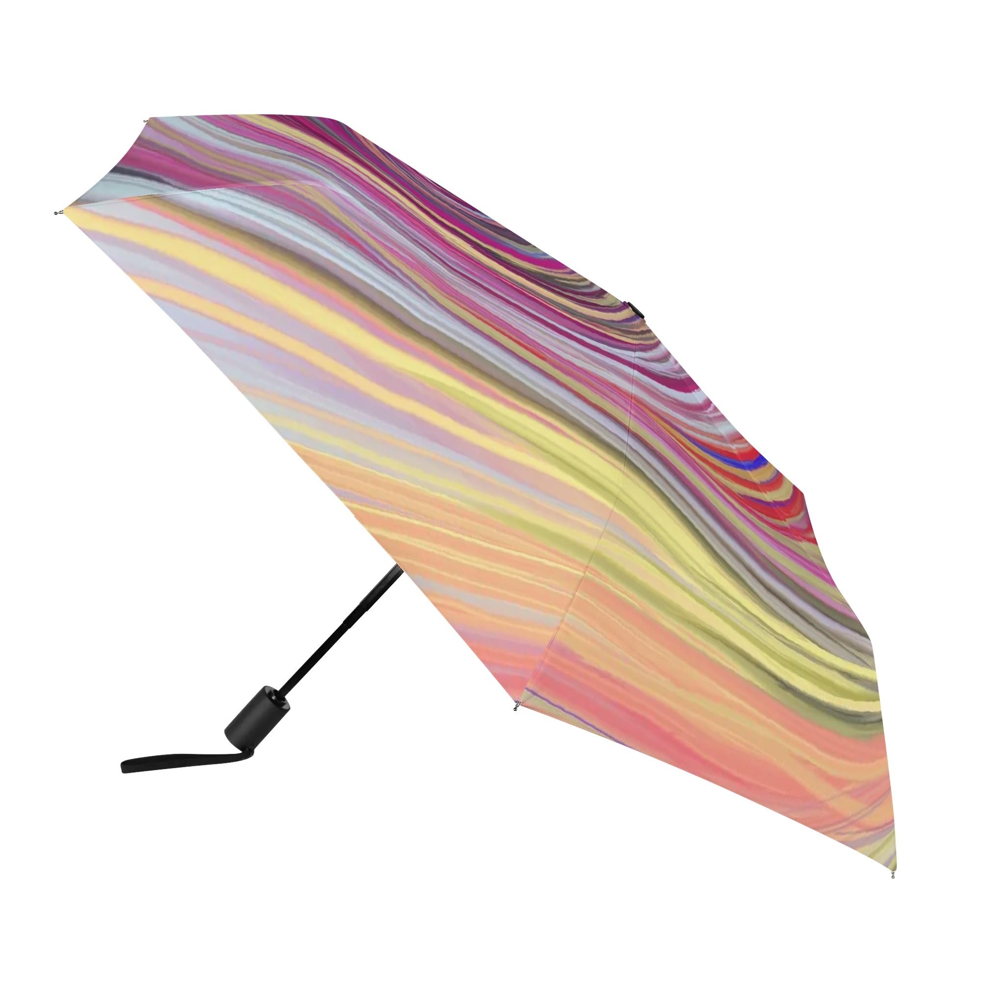 Windproof travel umbrella with abstract art design, portable sun and rain protection.