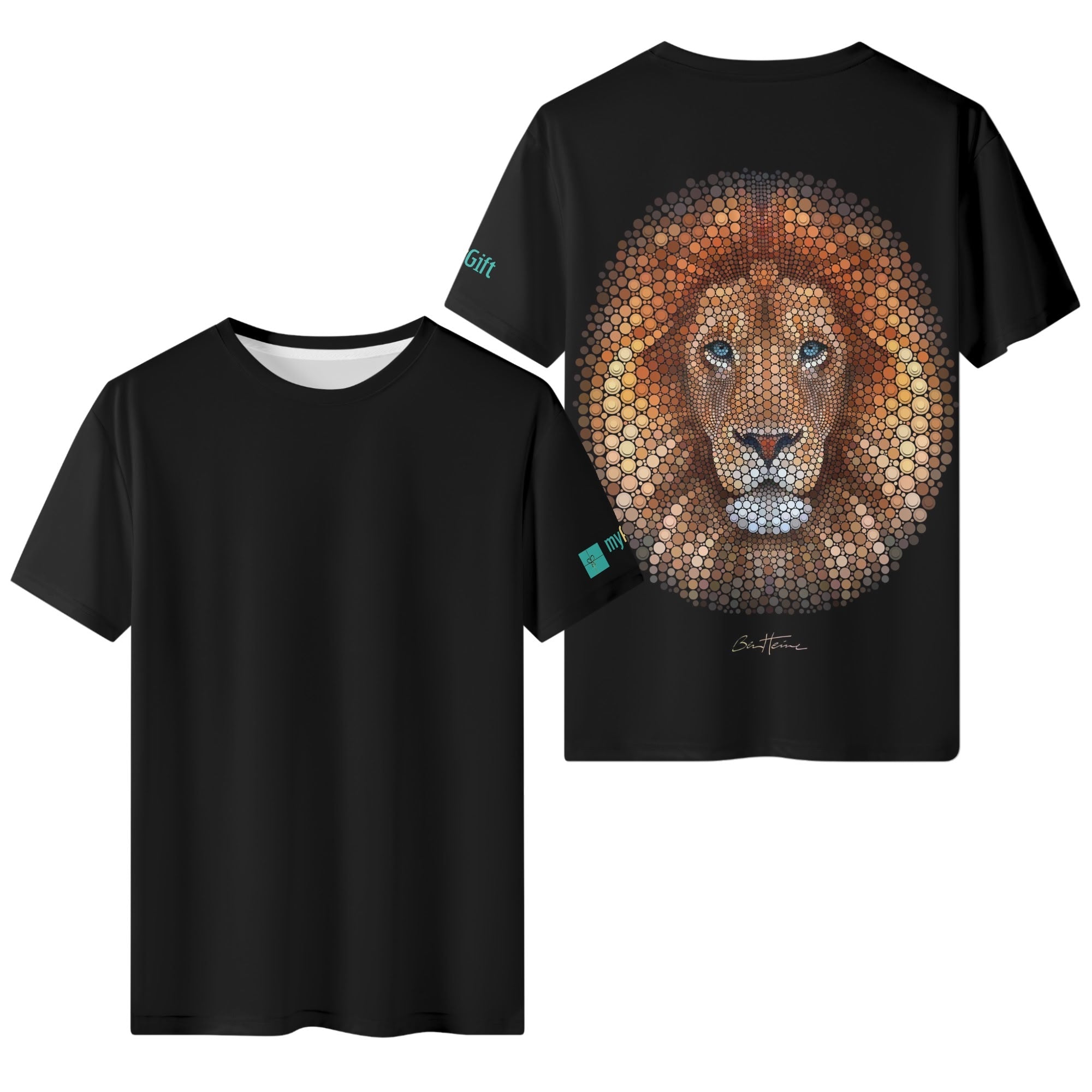 Black Lion T-Shirt for Men by MyArtsyGift. Polyester fabric. Featuring all-over print lion design, comfortable fit.