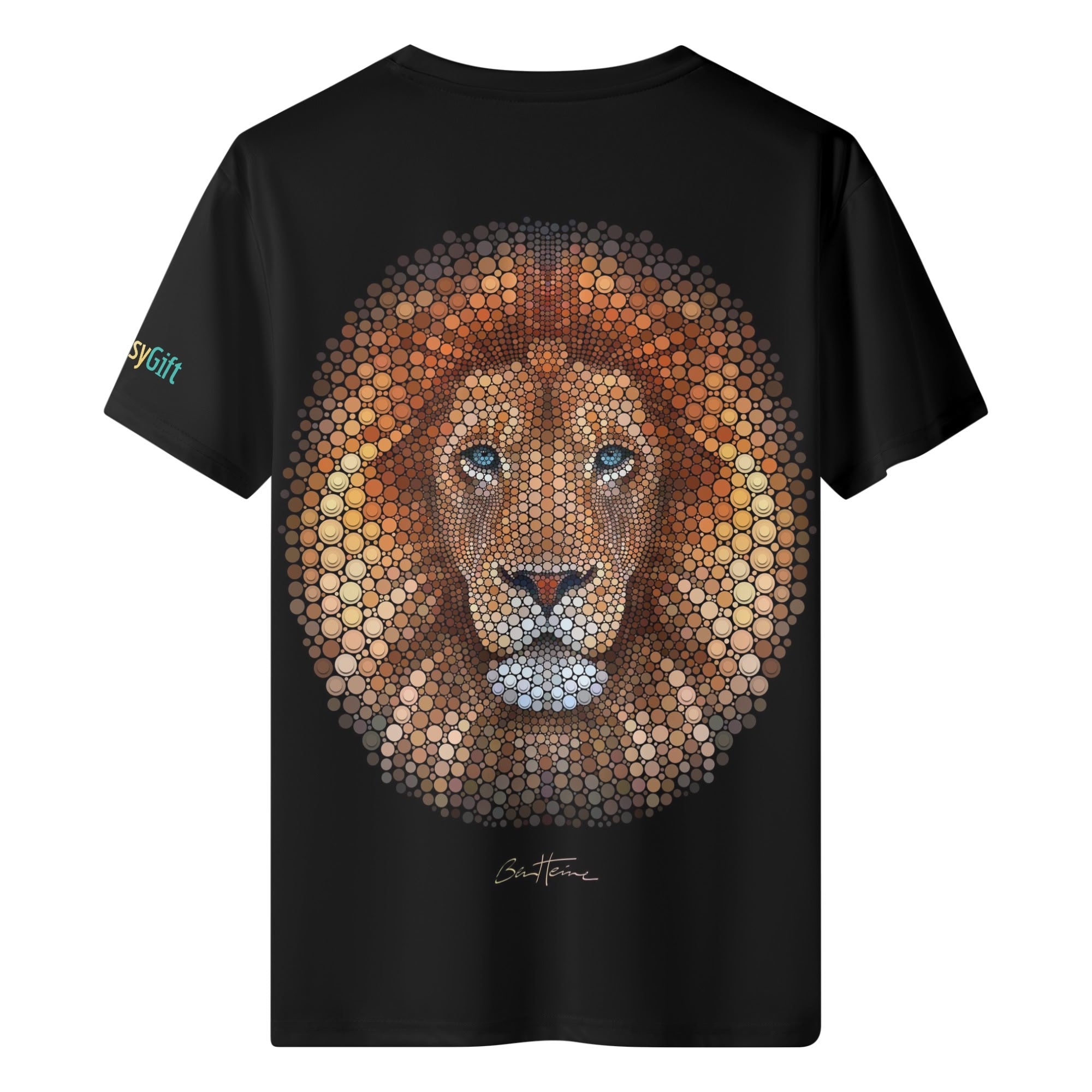 Black Men's Lion T-shirt by MyArtsyGift. Polyester fabric, all-over print, comfortable and stylish.