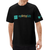 Black short sleeve t-shirt with myArtsyGift logo on the front