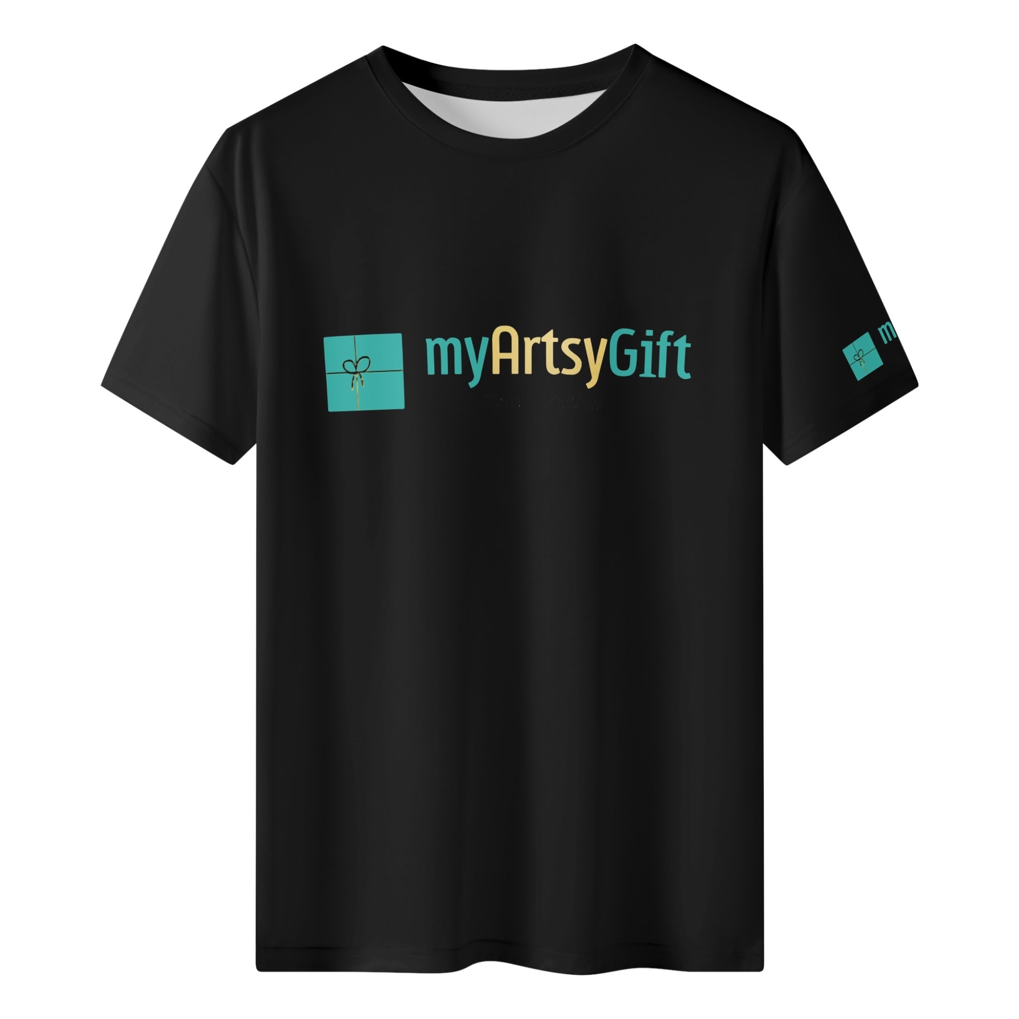 MyArtsyGift Black All Over Print Men's Short Sleeve T-Shirt with Logo