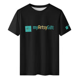 MyArtsyGift Black All Over Print Men's Short Sleeve T-Shirt with Logo