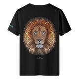 Black men's short sleeve MyArtsyGift logo shirt featuring mosaic lion design