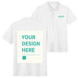 Customizable white cotton polo shirt with logo and design options. Casual golf shirt made of 100% cotton.