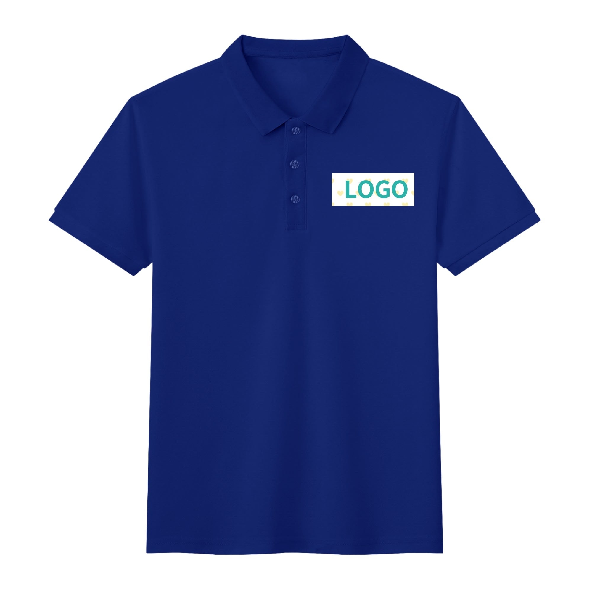 Navy blue cotton polo shirt with logo option, unisex casual golf shirt
