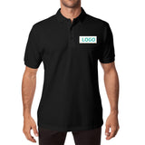 Black cotton polo shirt with 'LOGO' design option, unisex casual golf wear