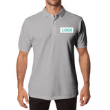 Customizable grey cotton polo shirt with 'LOGO' design option, unisex golf shirt.