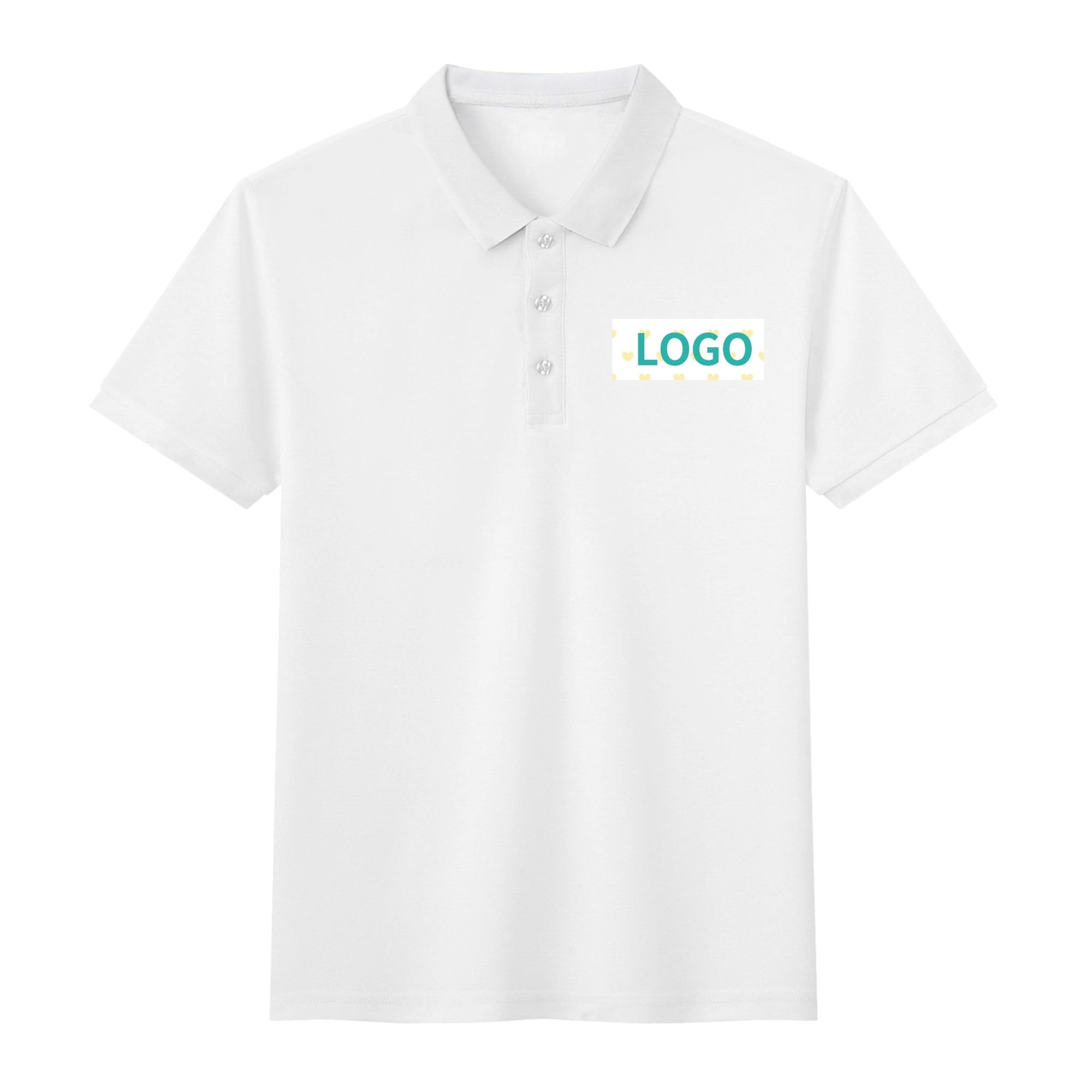 White cotton polo shirt with logo customization option, unisex golf shirt