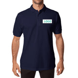 Navy blue cotton polo shirt with custom 'LOGO' design, short sleeve casual golf shirt, MyArtsyGift