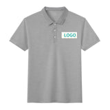 Custom gray cotton polo shirt with LOGO design, unisex casual golf shirt, short sleeve.