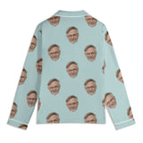 Custom light blue pajama top with repeated face pattern, personalized sleepwear for a unique gift idea