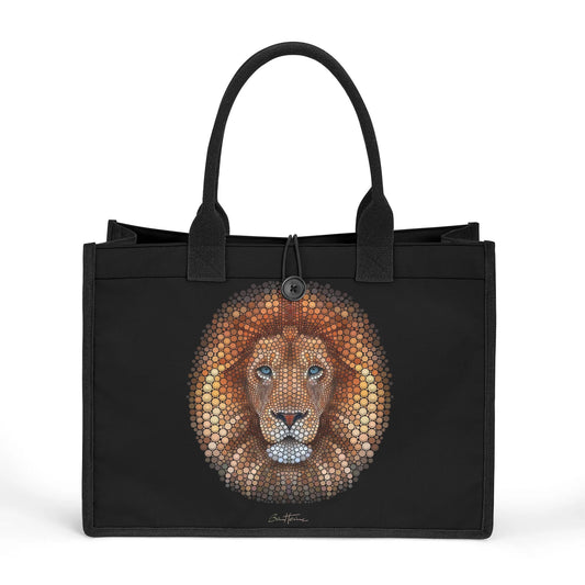 Ben Heine Lion Tote Bag with black canvas fabric, perfect shopping bag for women and moms