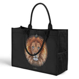 Premium Ben Heine lion canvas tote bag with black fabric, shopping bag gift for women and moms.