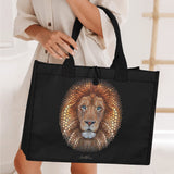Ben Heine Lion Tote Bag, black canvas shopping bag with mosaic art for women and moms. Premium gift