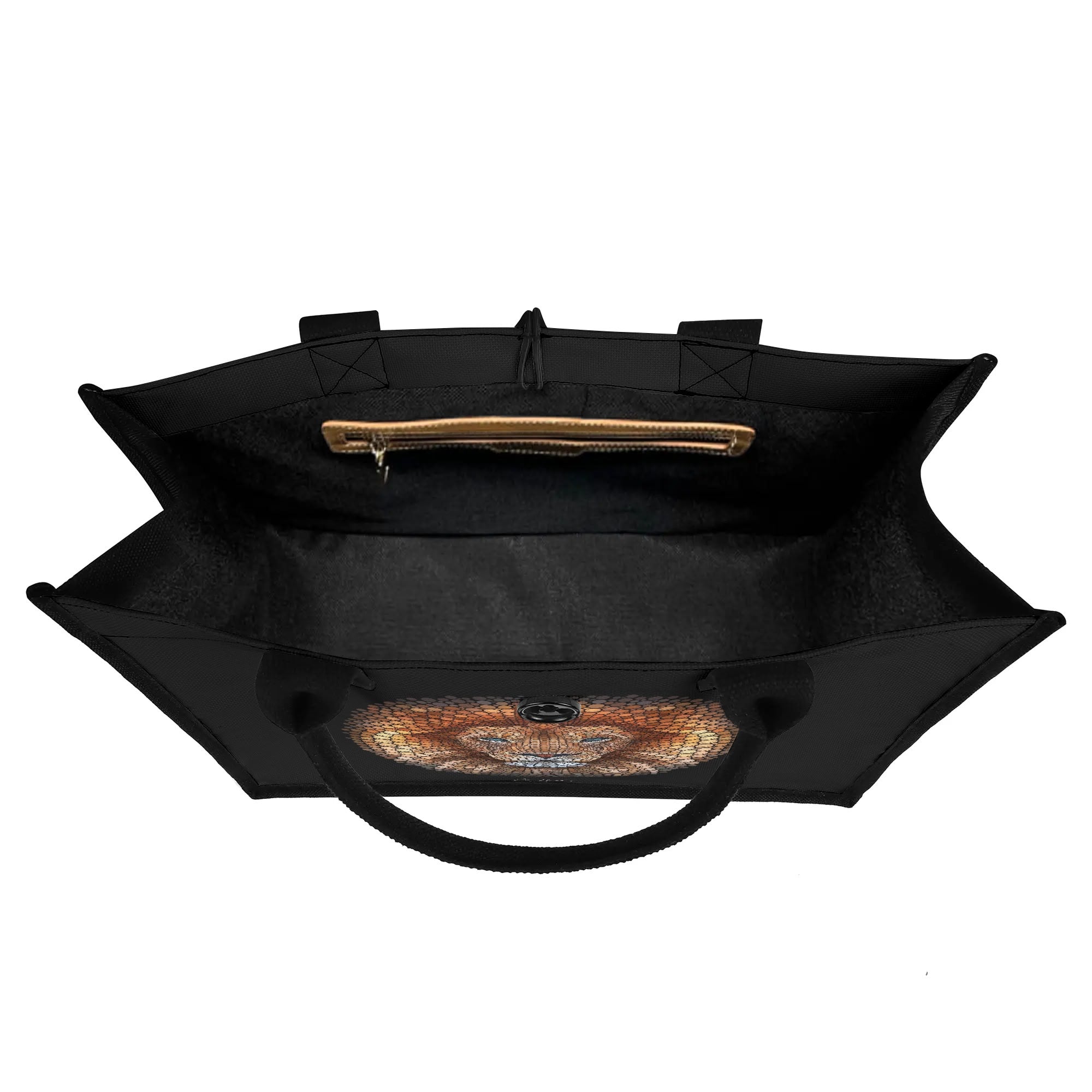 Ben Heine Lion Canvas Tote Bag with zipper pocket, black canvas shopping bag for women gift