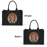 Premium black canvas tote bag with Ben Heine lion mosaic art, perfect for shopping and gifts.