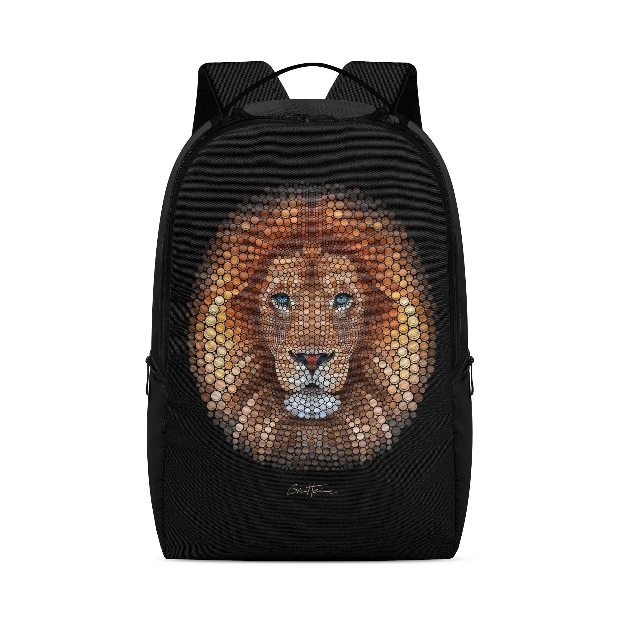 Ben Heine African Lion Backpack - Black Polyester Backpack with Lion art, School Backpack