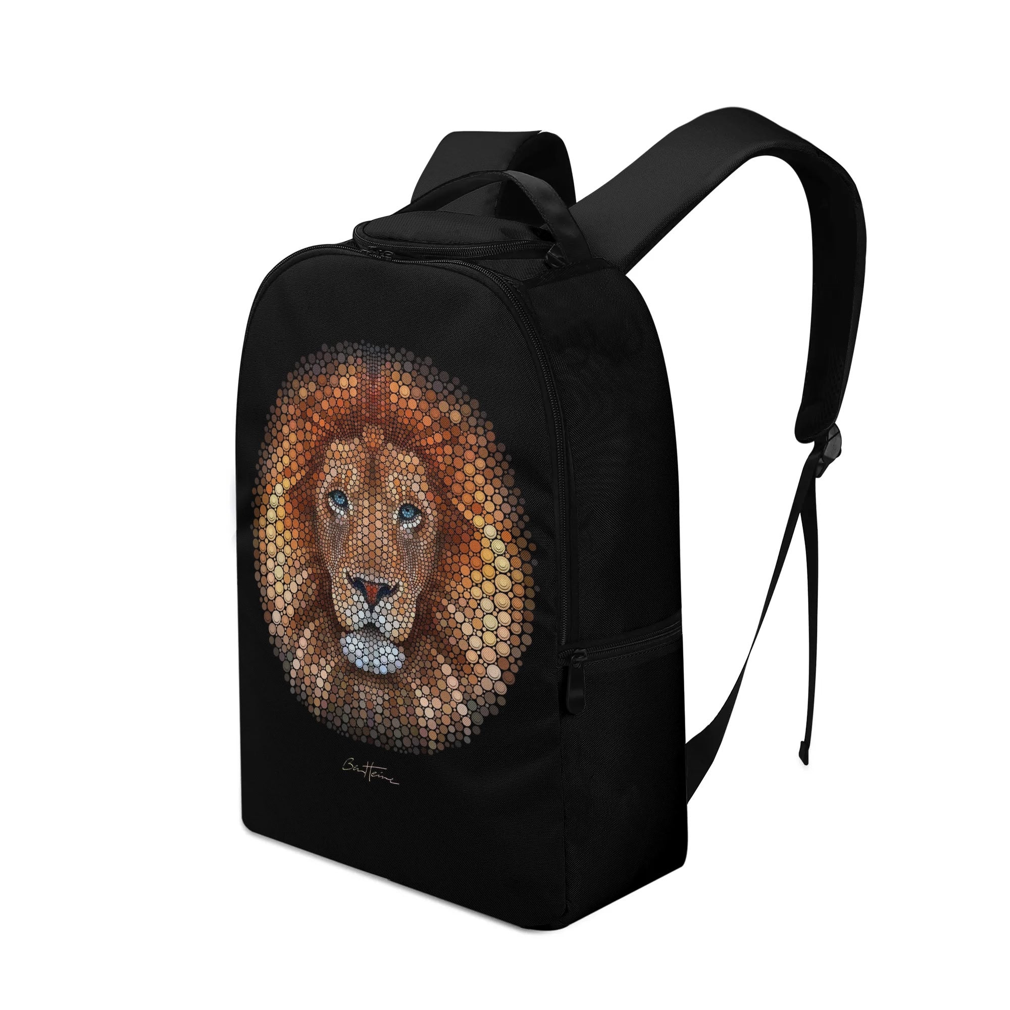 Ben Heine Lion Backpack - Black Polyester Backpack with Lion mosaic art for school and travel