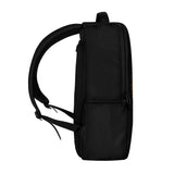 Ben Heine Lion Backpack side view, black polyester travel backpack with lion art, school backpack