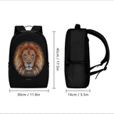 Ben Heine Lion Chain Backpack - Black polyester backpack with lion art, school bag for travel, 45cm/17.5in