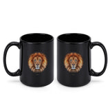 Black coffee mug with Ben Heine lion art, classic ceramic cup for home and office, 15oz tea cup