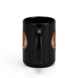 Black coffee mug with Ben Heine's lion art, a ceramic cup for home and office.