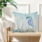 Watercolor seahorse art pillow cover, double-sided printing, soft fleece material, perfect home decor