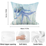Watercolor octopus art pillow cover, 45x45cm, soft fleece with zipper, perfect home decor